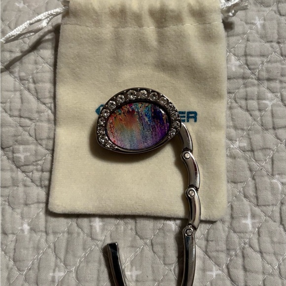 Silver and Multicolor Crystal Purse or Bag Hook - Picture 3 of 4